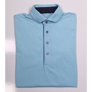 Greyson Men's Aqua Blue Striped Performance Golf Polo Shirt Small